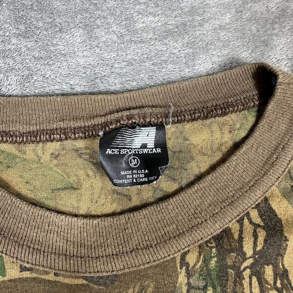 VINTAGE 80s Ace Sportswear Shirt Men's M Camo Long Sleeve Trebark Pocket USA - Picture 2 of 6